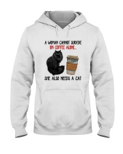 WOMAN SURVIVE ON COFFEE AND A CAT Hooded Sweatshirt thumbnail