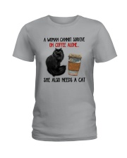 WOMAN SURVIVE ON COFFEE AND A CAT Ladies T-Shirt thumbnail