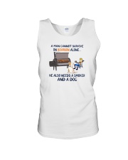 A MAN NEEDS BOURBON AND A SMOKER AND A DOG Unisex Tank thumbnail