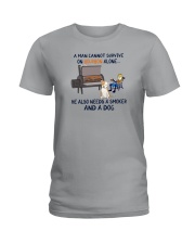 A MAN NEEDS BOURBON AND A SMOKER AND A DOG Ladies T-Shirt thumbnail