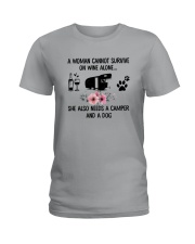 WOMAN SURVIVE WINE CAMPER DOG Ladies T-Shirt thumbnail