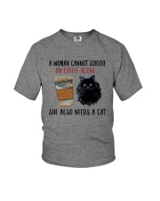 WOMAN SURVIVE ON COFFEE AND A CAT Youth T-Shirt thumbnail