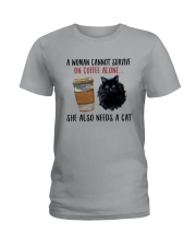 WOMAN SURVIVE ON COFFEE AND A CAT Ladies T-Shirt thumbnail