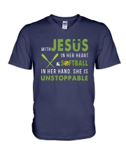 Softball - She is unstoppable V-Neck T-Shirt thumbnail