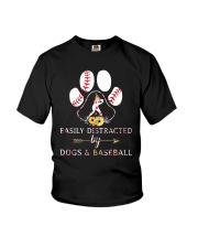 Easily Distracted By Dogs And Baseball Youth T-Shirt thumbnail