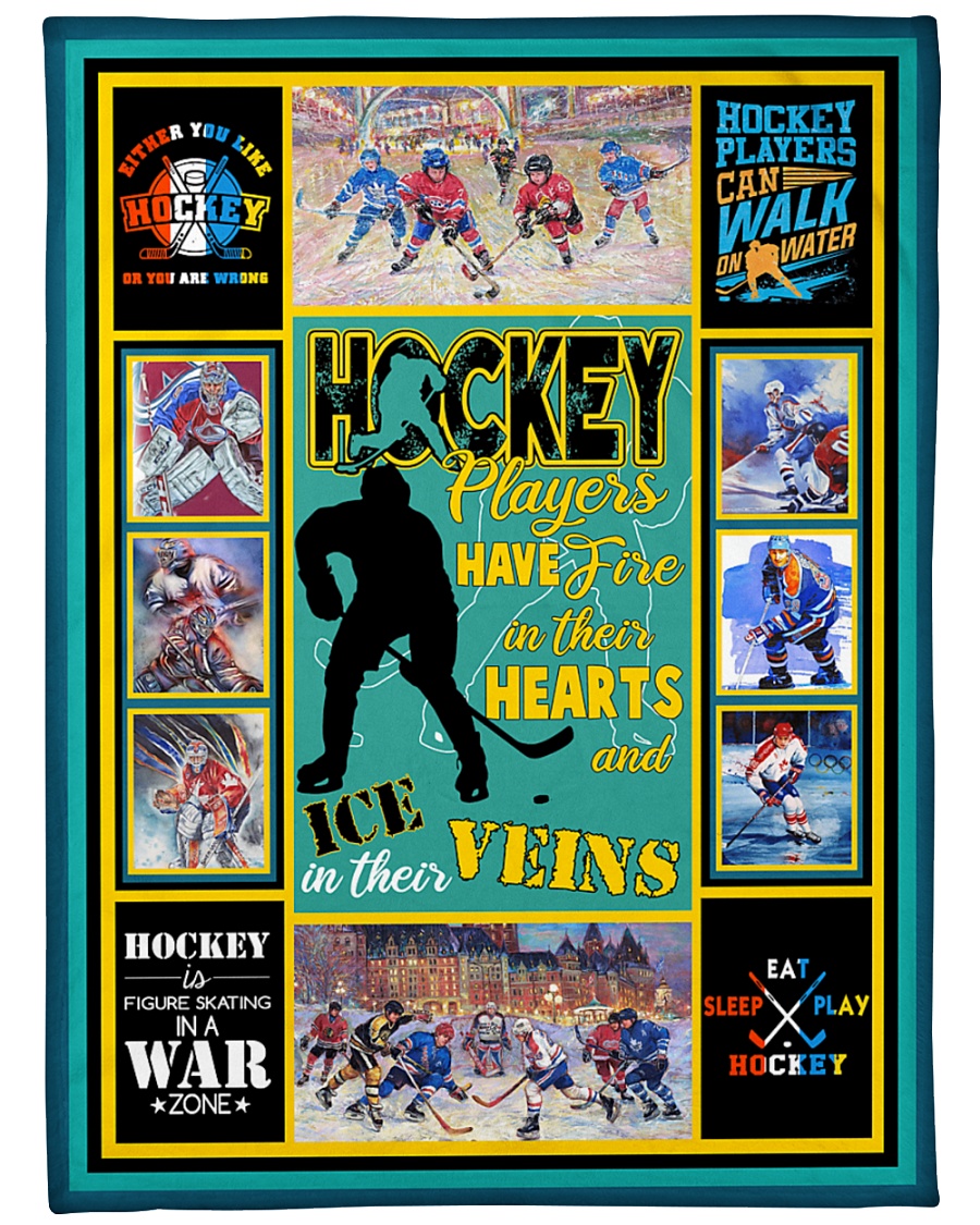 Hockey Players Have Fire In Hearts Graphic Design Large Fleece Blanket - 60" x 80"