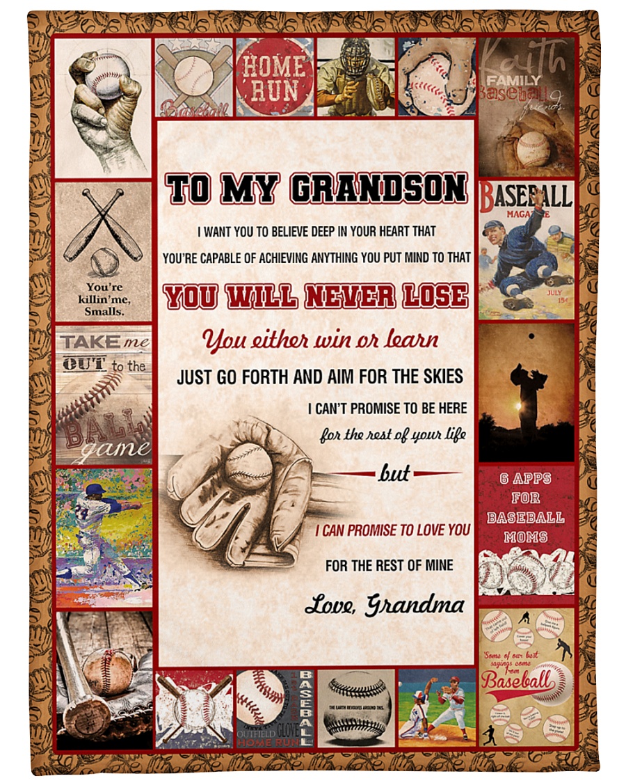 Baseball To My Grandson Large Fleece Blanket - 60" x 80"