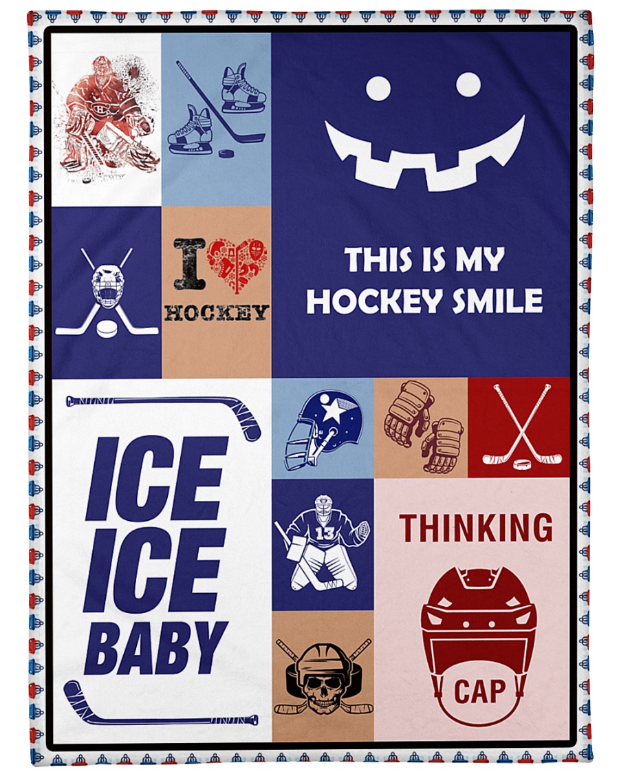Hockey Funny Blanket Hockey Smile Graphic Design Large Fleece Blanket - 60" x 80"