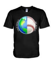 Baseball Your World My World V-Neck T-Shirt thumbnail