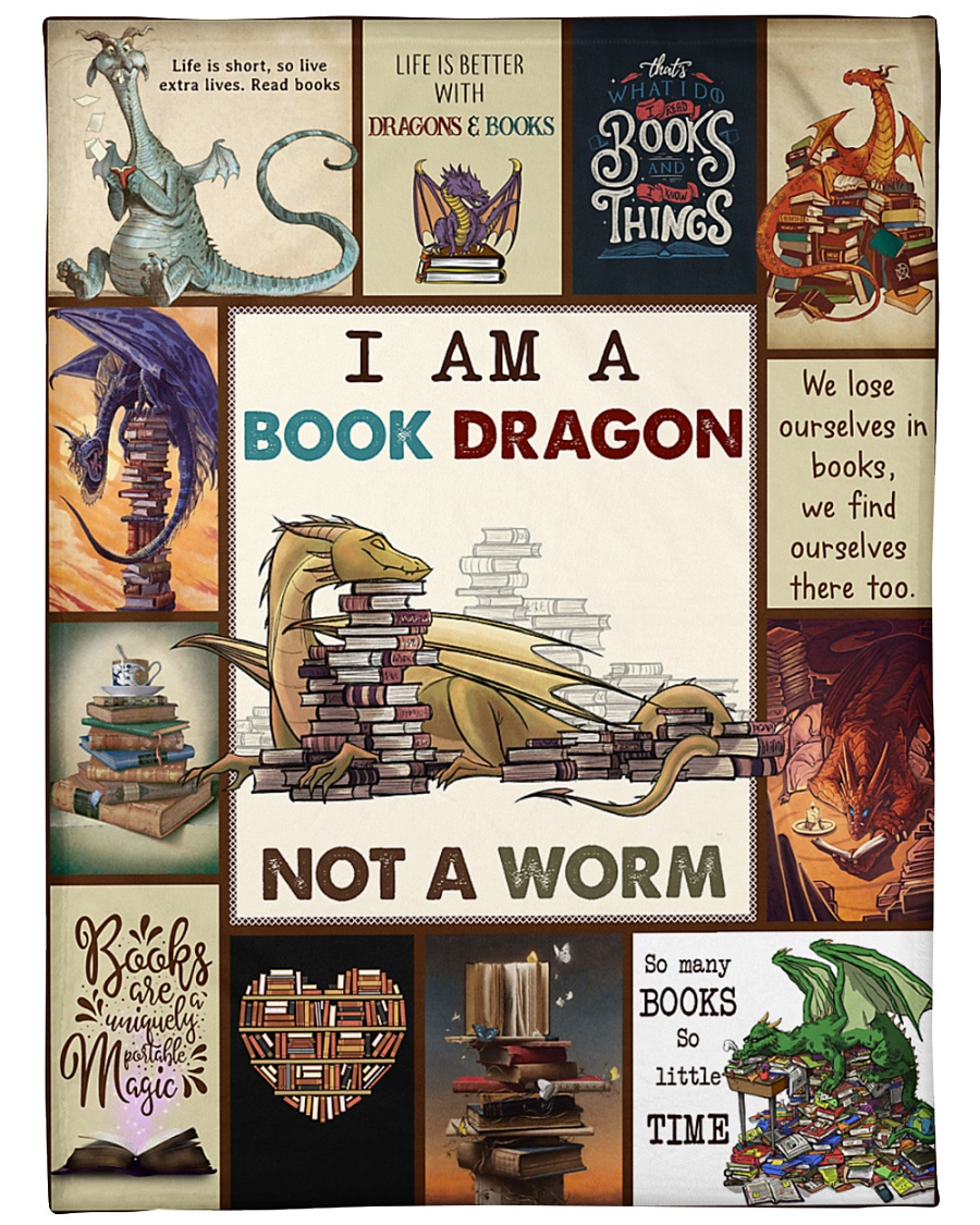 Book I Am A Book Dragon Graphic Design Large Fleece Blanket - 60" x 80"