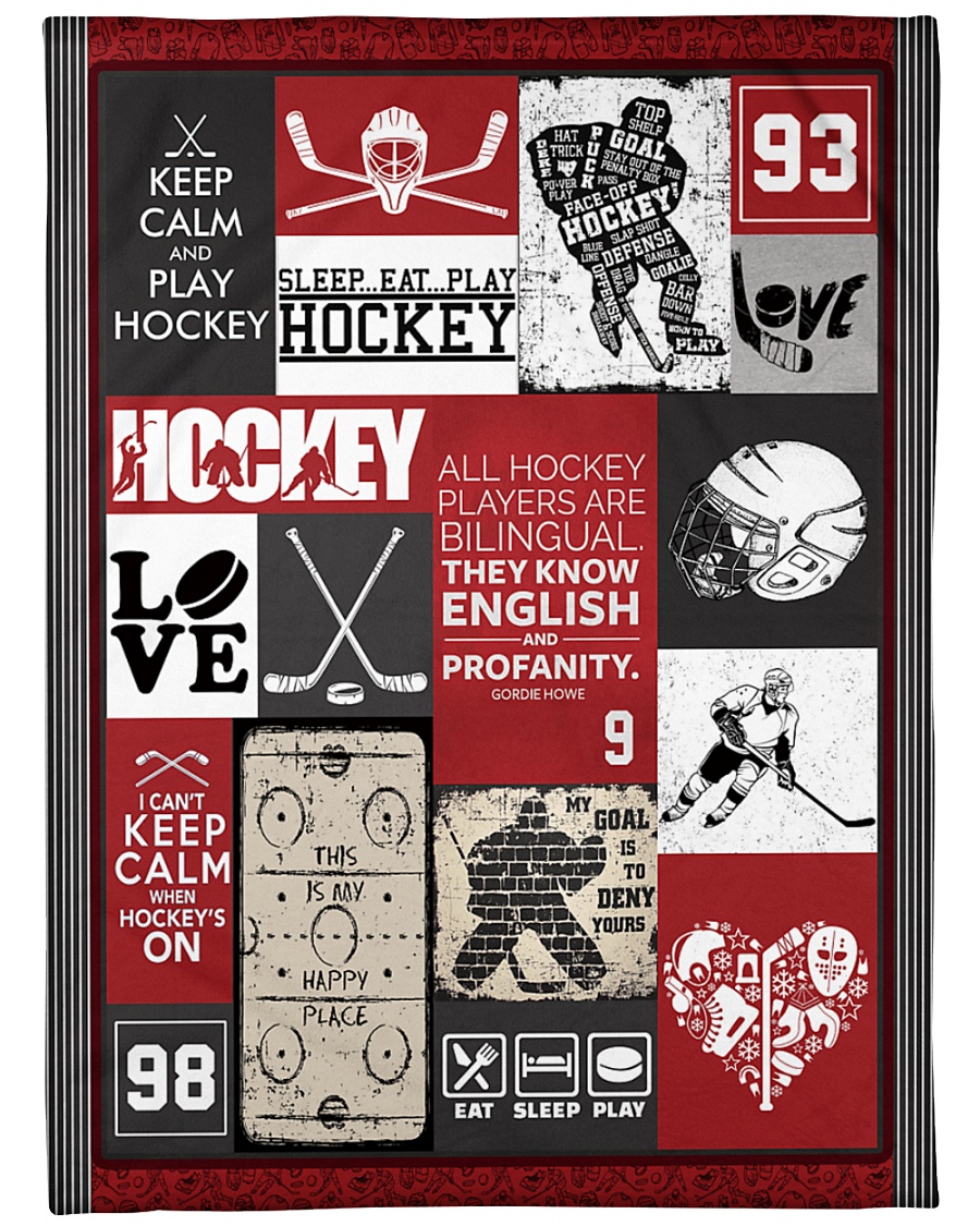 Hockey Funny Keep Calm And Play Graphic Design Large Fleece Blanket - 60" x 80"
