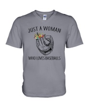A Woman Loves Baseballs V-Neck T-Shirt thumbnail