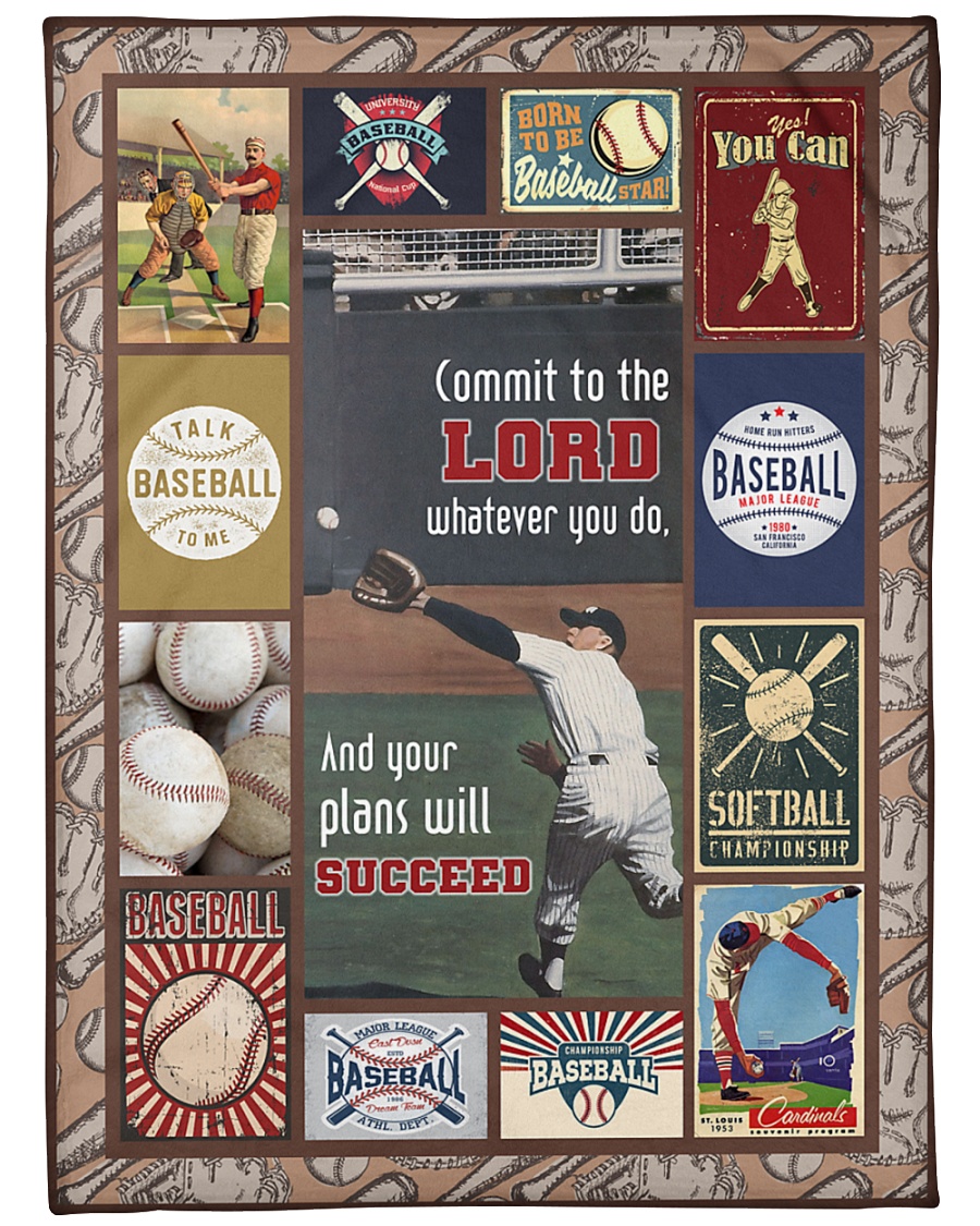 Baseball Commit To The Lord Large Fleece Blanket - 60" x 80"