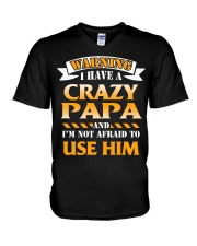 Warning Crazy Papa V-Neck T-Shirt thumbnail