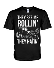 Mens Funny Amish Riding Dirty Tee They See Me Roll V-Neck T-Shirt thumbnail