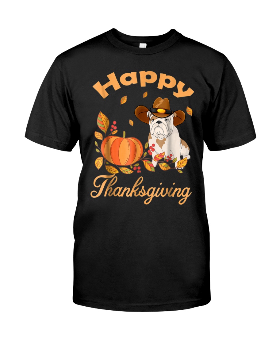 Happy Thanksgiving Shirt Bulldog Pilgrim Costume D Classic T-Shirt
