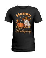 Happy Thanksgiving Shirt Bulldog Pilgrim Costume D Ladies T-Shirt thumbnail