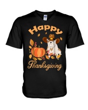 Happy Thanksgiving Shirt Bulldog Pilgrim Costume D V-Neck T-Shirt thumbnail