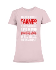 Arguing with a farmer is like wrestling a pig Premium Fit Ladies Tee tile