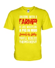 Arguing with a farmer is like wrestling a pig V-Neck T-Shirt tile