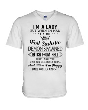 I'm a lady but when I'm mad I'm an evil sadistic V-Neck T-Shirt tile