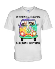 Dog on a dark desert highway cool wind in my hair V-Neck T-Shirt tile