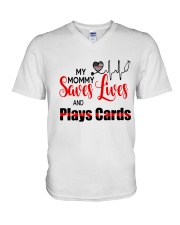 My Mommy Saves Lives And Plays Cards V-Neck T-Shirt tile
