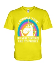 Unicorn I sprinkle fuck in every sentence like V-Neck T-Shirt tile