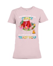 Flamingo you don't have to be crazy to camp with Premium Fit Ladies Tee tile