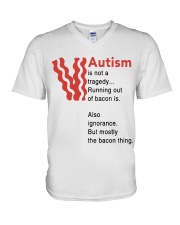 Autism is not a tragedy running out of bacon V-Neck T-Shirt tile