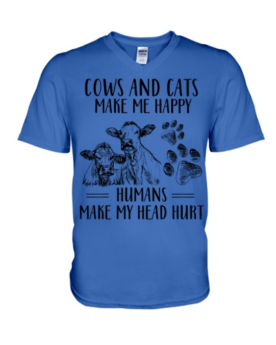 Cows And Cats Make Me Happy V-Neck T-Shirt