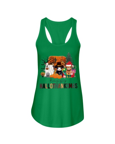 Cow Hallothanksmas Ladies Flowy Tank