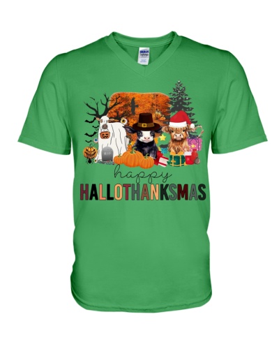 Cow Hallothanksmas V-Neck T-Shirt