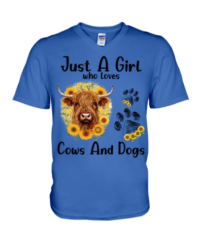 Just A Girl Who Loves Cows And Dogs V-Neck T-Shirt
