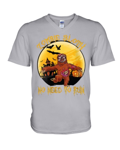 Zombie Sloth No Need To Run V-Neck T-Shirt