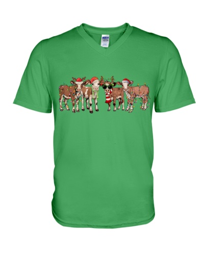 Cow Christmas V-Neck T-Shirt