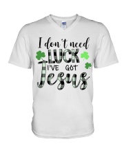 I Don't Need Luck I've Got Jesus V-Neck T-Shirt tile