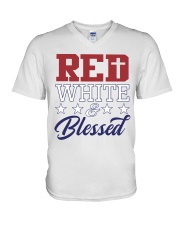 Red White and Blessed V-Neck T-Shirt tile
