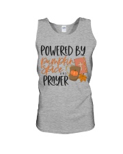 Powered by pumpkin spice and prayer Unisex Tank tile