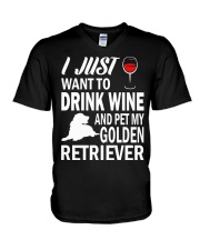 Mens I Just Want To Drink Wine Pet My Golden Retri V-Neck T-Shirt thumbnail