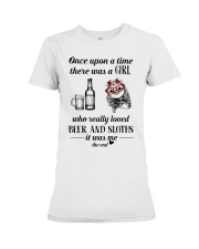 Once Upon A Time A Girl Loved Beer And Sloths Premium Fit Ladies Tee tile