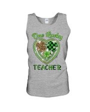 St Patricks Teacher Shirt Buffalo Plaid Shamrock Unisex Tank tile