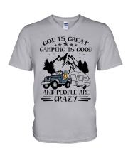 God Is Great Camping Is Good And People Are Crazy V-Neck T-Shirt tile