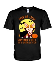 Trick Or Treat Stay Back 6 Feet Give Me Something Safe To Eat V-Neck T-Shirt tile