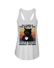 All I Need Is Tea And My Cat It's Too Peopley Outside Ladies Flowy Tank tile