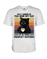 All I Need Is Tea And My Cat It's Too Peopley Outside V-Neck T-Shirt tile
