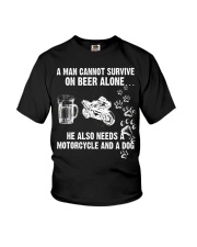 A Man Cannot Survive On Beer Alone He Also Needs A Motorcycle And A Dog Youth T-Shirt tile