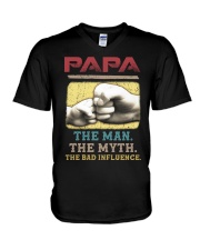 Papa The Man The Myth The Bad Influence V-Neck T-Shirt tile