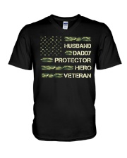 Husband Daddy Protector Hero Veteran V-Neck T-Shirt tile