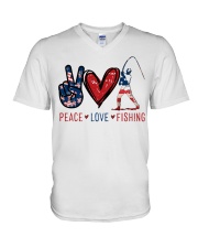 Peace Love Fishing V-Neck T-Shirt tile